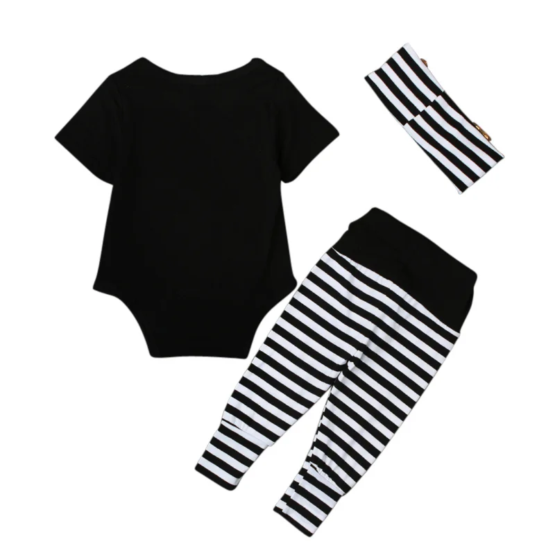 Милый Летний комплект одежды для маленьких девочек хлопковая черная футболка +