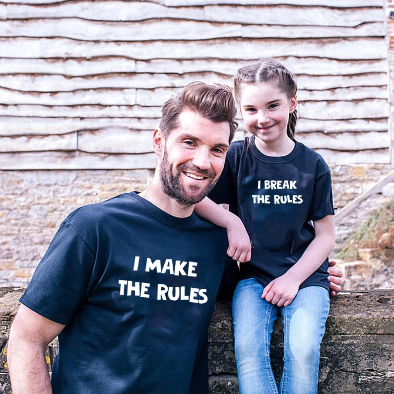 Одинаковые футболки для всей семьи с надписью «I Make The Rules and I Break The Rules» для папы и ребенка одежда для мужчин и детей, для мальчиков и девочек топы, повседневные футболки