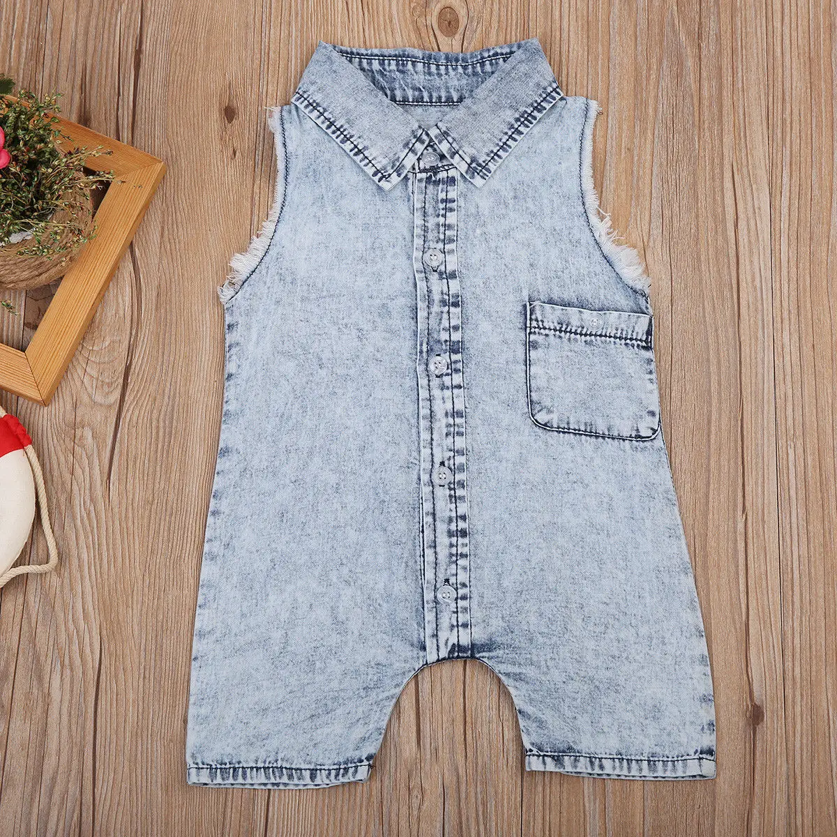 

2019 Summer Baby Cool Boy Clothes Romper Sleeveless Denim Newborn Baby Rompers Turn-Down Collar Jumpsuit Outfits Sunsuit