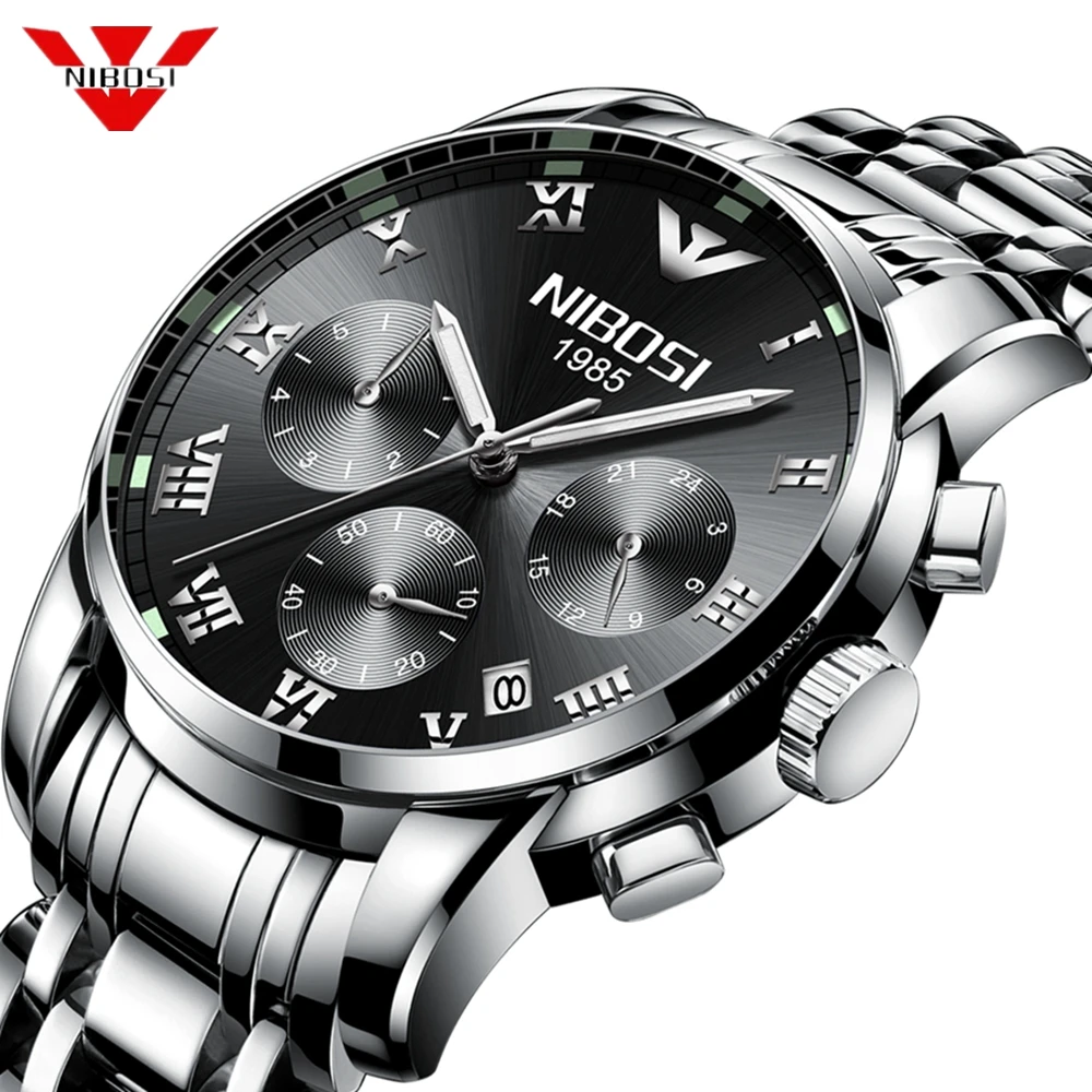 NIBOSI роскошные Брендовые мужские часы хронограф спортивные водонепроницаемые