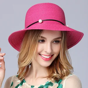 Шляпа женская Соломенная с жемчугом, модная пляжная Панама от солнца, в стиле кэжуал, для путешествий, в Корейском стиле, весна-лето, H035