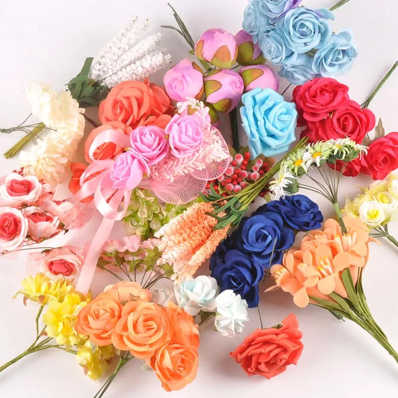 5 букетов смешанные шелковые/поролоновые искусственные цветы для свадьбы