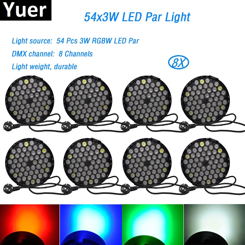 Сценическое освещение 8 шт./лот 54x3 Вт RGBW светодиодные Банки DMX512 с управлением