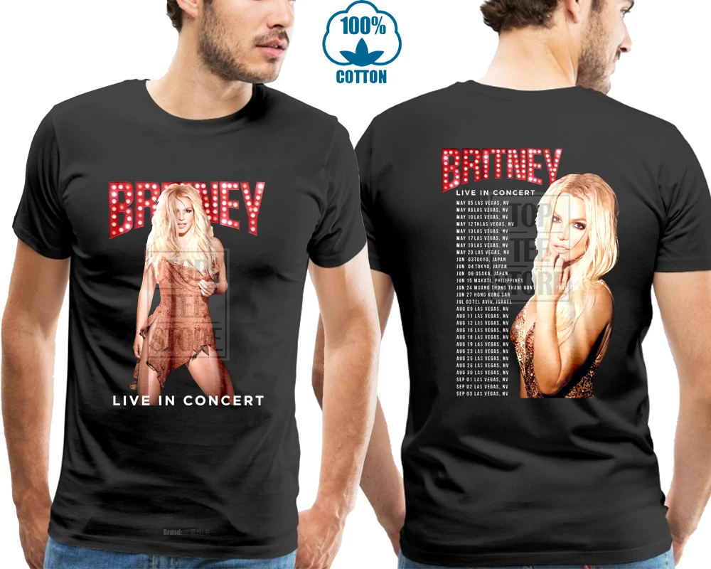 Мужская черная футболка с датой на спине Бритни спикс Тур 2018 S 4Xl|britney spears|britney spears