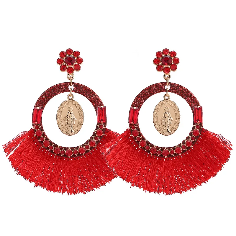 E1085 Red Sehuoran, женские серьги с кисточками, Винтажные серьги, Геометрическая подвеска в виде глаз, Висячие массивные серьги, серьги с бахромой, разноцветные - Окраска металла: E1085 Red