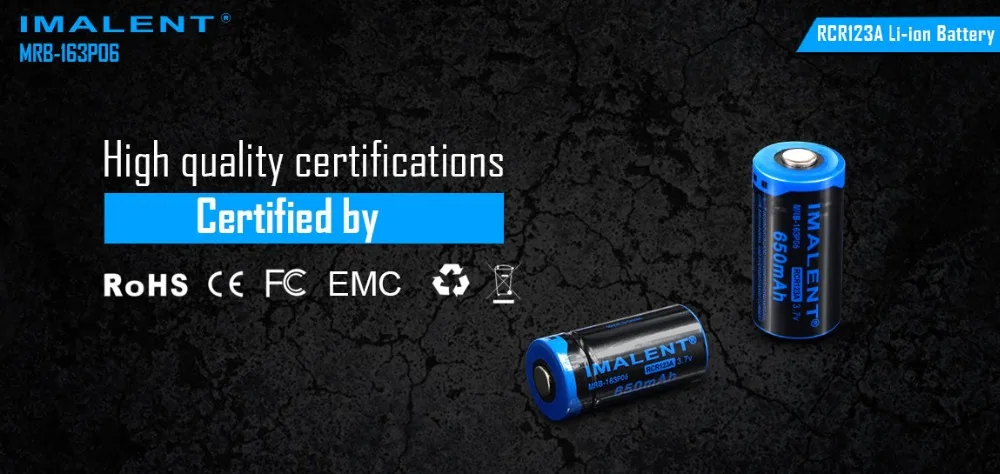 IMALENT 16340 650 мАч RCR123A 3 7 В литий-ионная аккумуляторная батарея