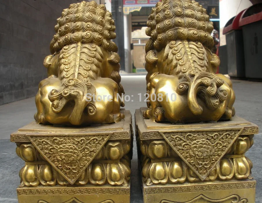 SCY China pure Brass Royal Palace Evil Guardian Door Foo Dog Lion pair statue | Дом и сад