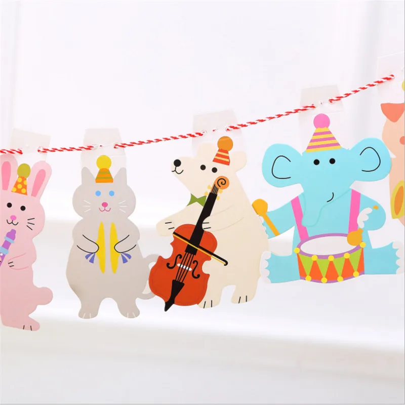 1 комплект Мультяшные животные музыкальный флаг для вечеринки Висячие бумажные