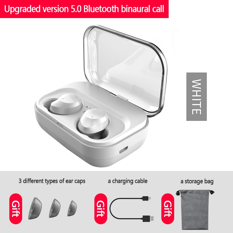 white Оригинальные Bluetooth 5,0 с сенсорным управлением Hifi наушники с микрофоном IPX7 водонепроницаемые беспроводные наушники стерео микрофон для телефона с зарядкой - Цвет: white