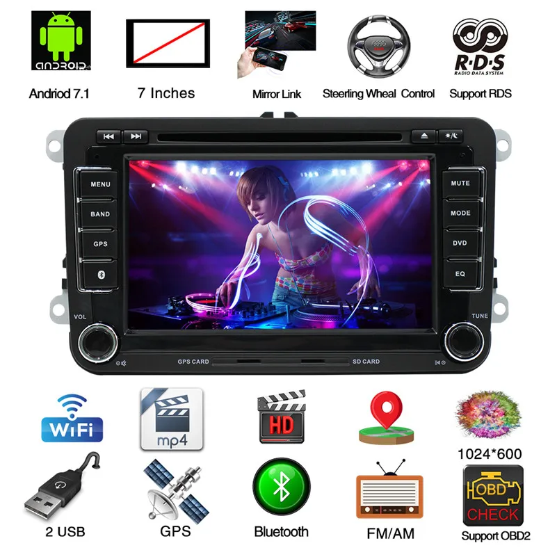 2 din мультимедийный плеер на Android 7 1 для volkswagen Rapid Yeti passat b6 golf 4 5 6 polo tiguan Seat Altea Toledo BORA
