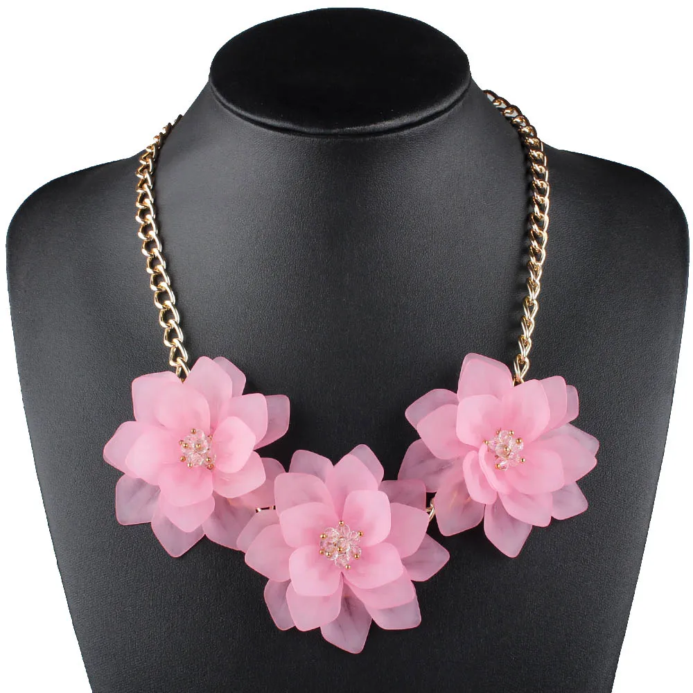 Light Pink Клэр Цзинь большое ожерелье с тремя цветами для женщин ювелирные изделия модное колье пляжное летнее ожерелье аксессуары, 21 цвет - Окраска металла: Light Pink