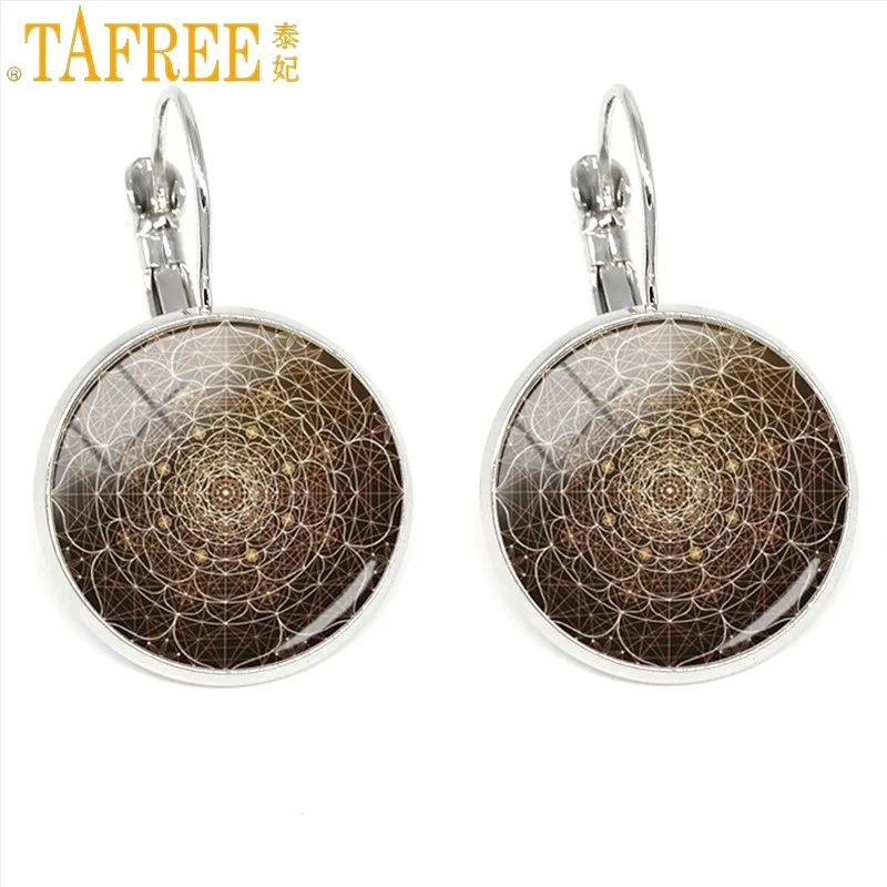 Tafree, модные женские серьги-клипсы, индийский цветок, мандала, Круглый купол стеклянный Серьги,, Sri украшения yantra Henna Zen H276 - Окраска металла: H283