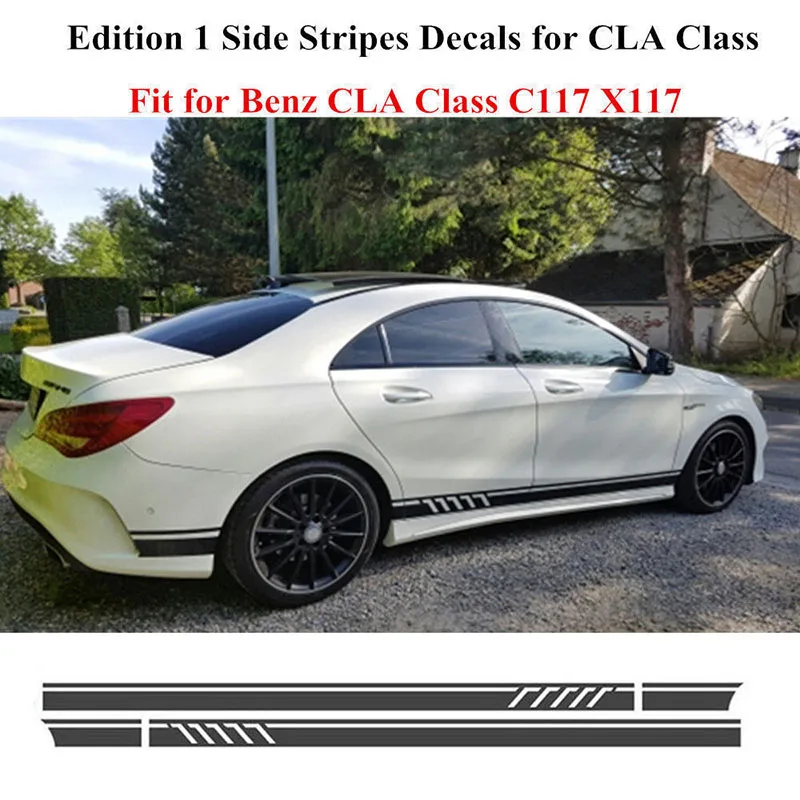 2 шт. боковые полосы стикеры автомобильные наклейки для Mercedes Benz W117 C117 X117 CLA AMG боковые наклейки полосы DIY наклейки для автомобиля