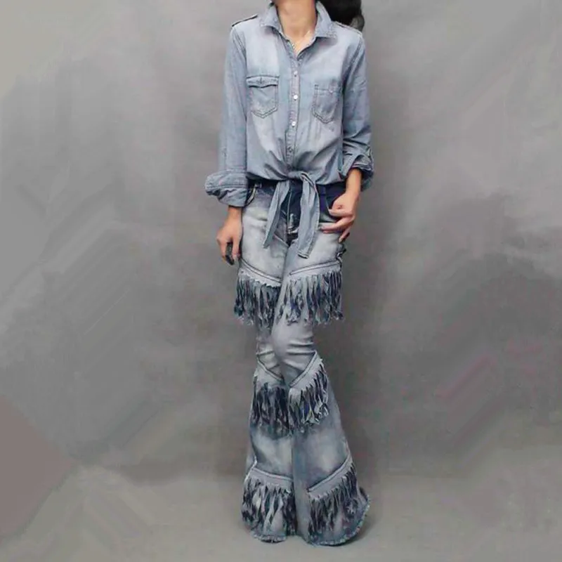 Бесплатная доставка 2021 модные индивидуальные градиентные штаны с бахромой