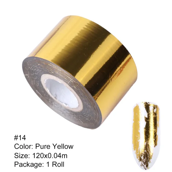 14 Pure Yellow Полная красота 1 рулон металлическая фольга для перевода на ногти матовый золотой серебряный ноготь искусство Лак наклейки DIY Вселенная украшения CH996-2 - Цвет: 14 Pure Yellow