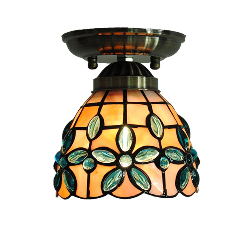 

Baroque Retro Tiffany Flower Stained Glass Ceiling Light E26/E27 Morden Shell Flush Mount Lamp Kitchen Corridor Lighting CL253