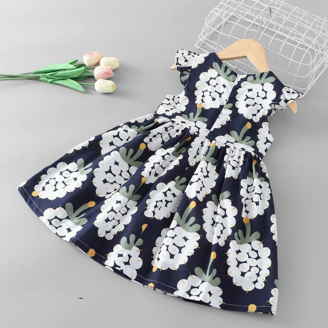 2019 Summer New Children's Pineapple Printing Dress Flutter Sleeve Wholesale Girls Dresses with Sashes | Детская одежда и