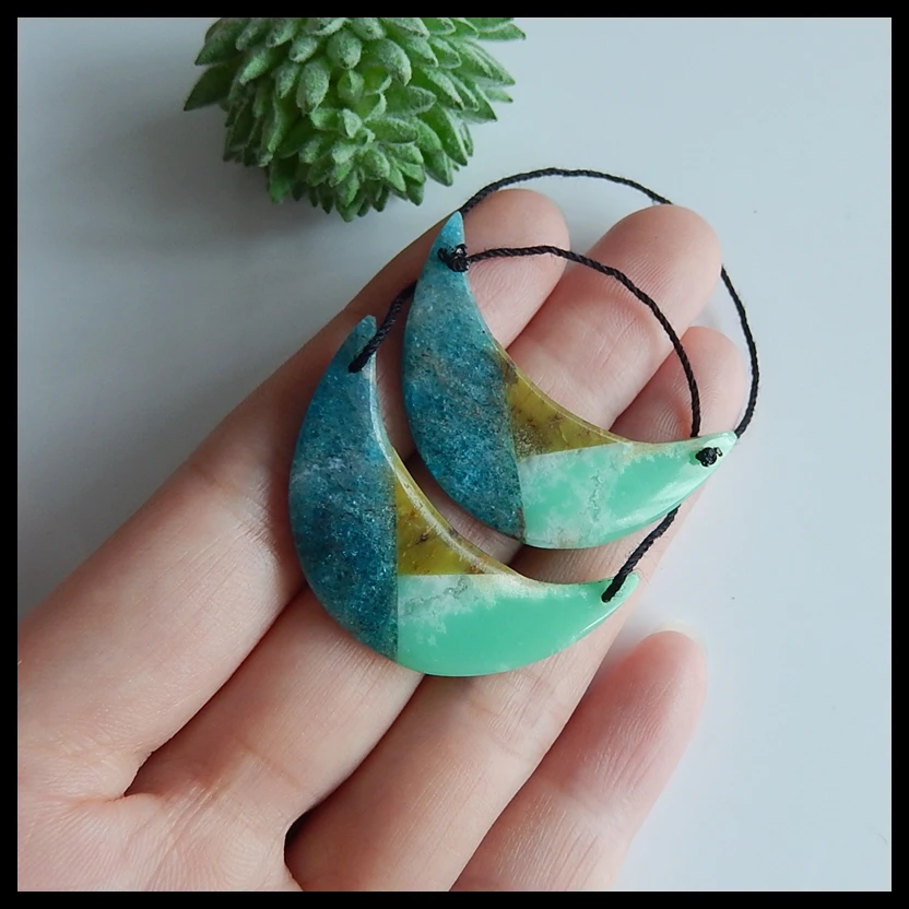 Натуральный драгоценный камень Chrysoprase, Синий Апатит кристалл, желтый опал Интарсия мода драгоценный камень серьги пара, 38x24x5 мм, 9,2 г
