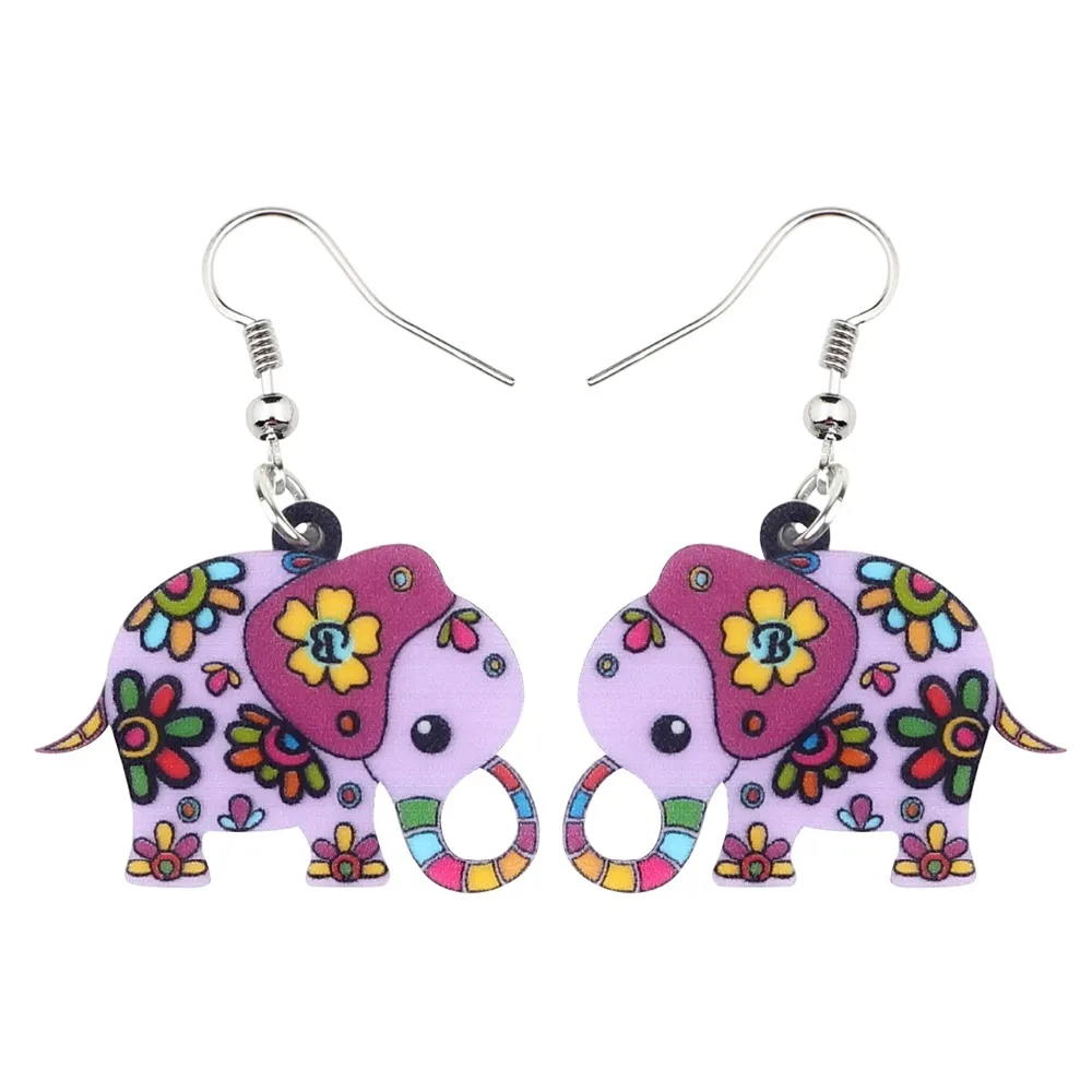 Bonsny акриловые Мультяшные цветочные серьги Слоник в джунглях большие висячие