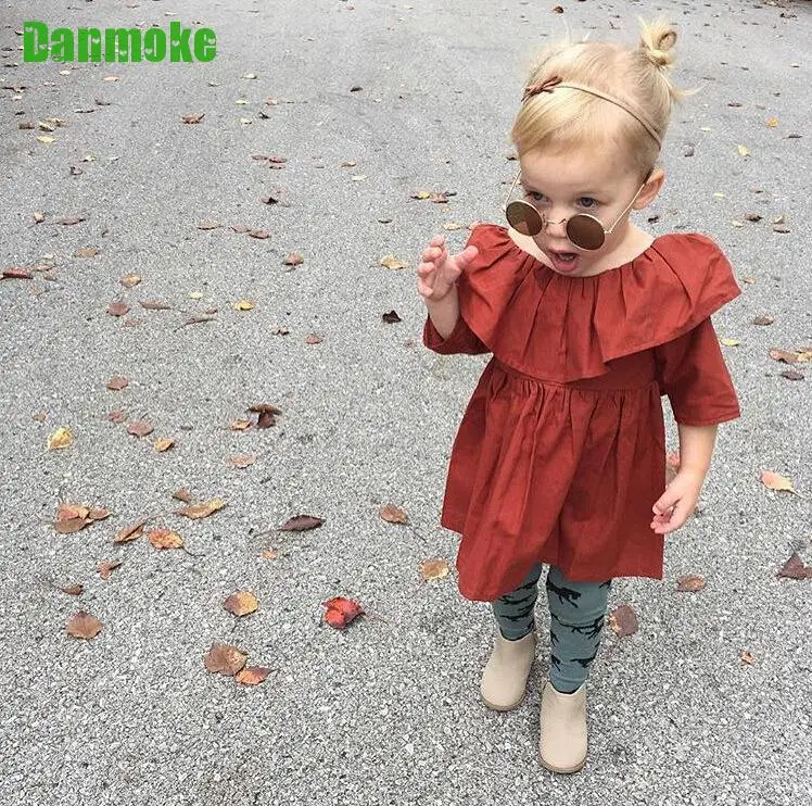 Danmoke Ins Spring Summer Children's Clothes Fashion Girl Vestido Casual Dress Girls Wood Ear Europe Green Red Party 1-4y | Детская