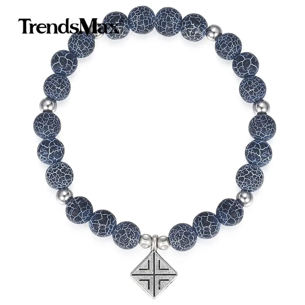 Мужской браслет DB40 синий из натурального камня нержавеющей стали|Цепочки и