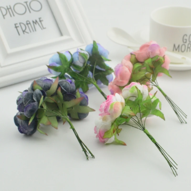 6 шт. 3 см ручная работа шелковая искусственная Роза букет свадебное украшение для