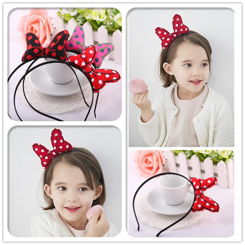 Повязка на голову в горошек с Микки Маусом и бантом обруч Маус большой бабочкой