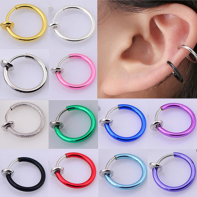 2 Pieces/lot Hoop Rings Fake Nose Ring Clip On Earrings Lip Tragus Helix Earring Body Piercing Jewelry | Украшения и аксессуары