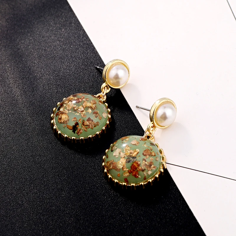 Dayoff Korean Simulated Pearl Earrings Geometric Round Drop Dangle For Women Jewelry Fashion Trendy Resin E123 | Украшения и