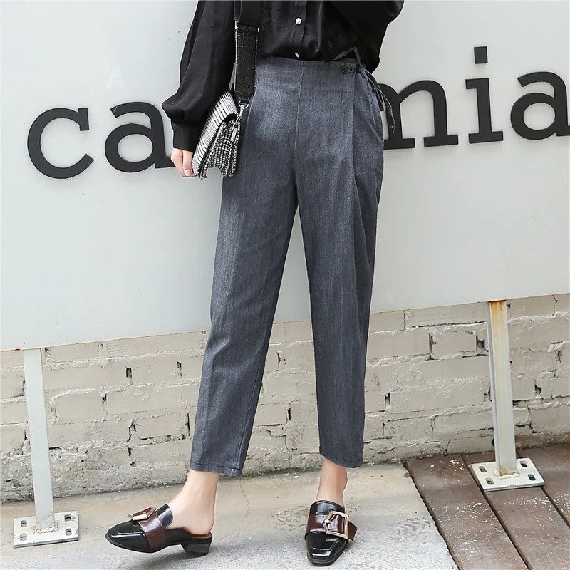 Осенние брюки для женщин офисные с высокой талией тонкие повседневные женские