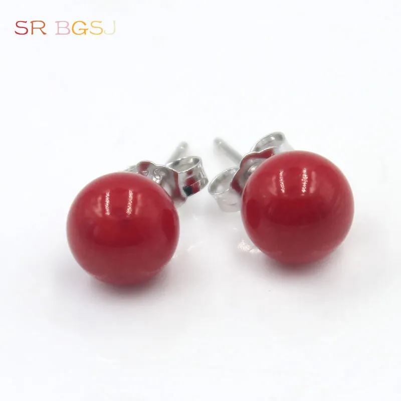 Free Shipping 8mm Round Red Coral Women Girl Jewelry Nice Stud Earrings | Украшения и аксессуары