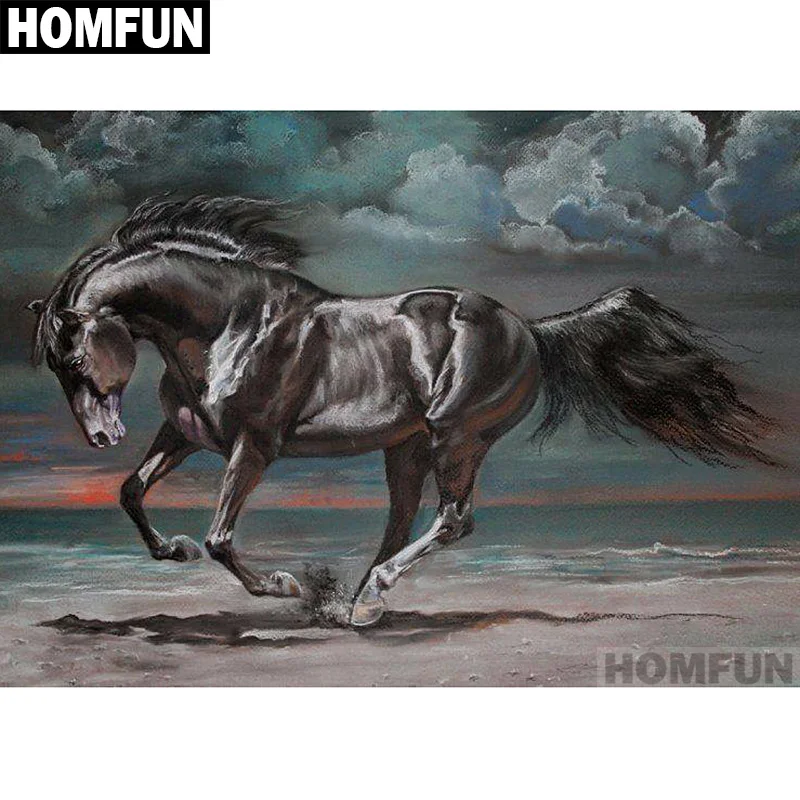 Набор для алмазной вышивки HOMFUN A01437 картина Темная лошадь с полными