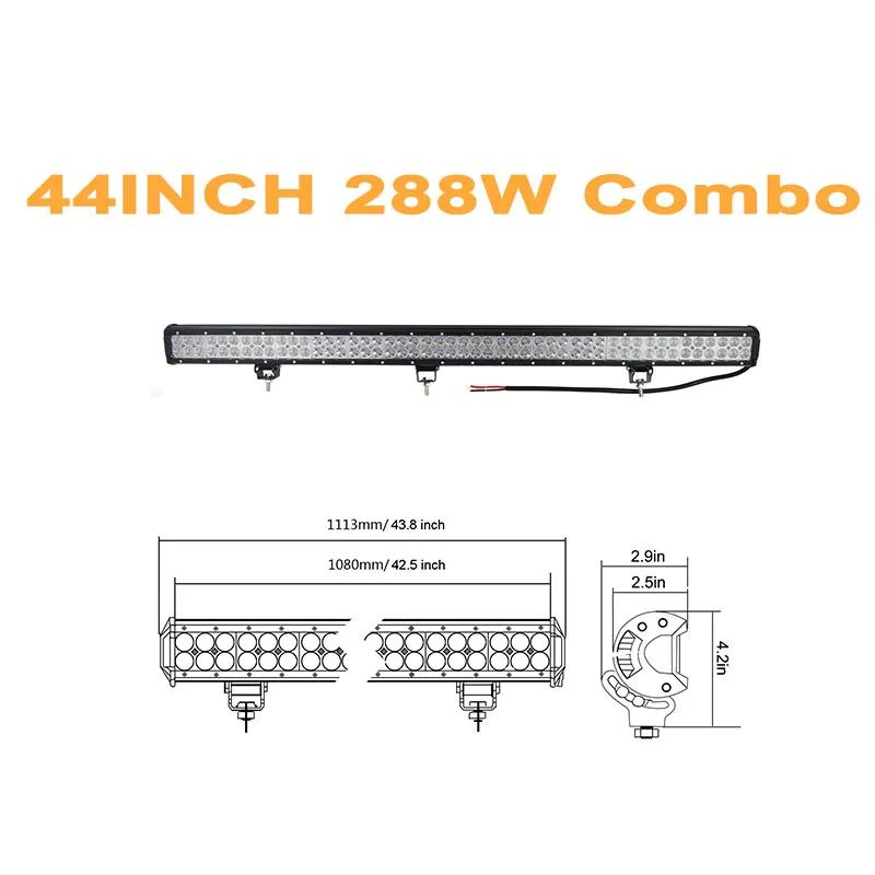44inch 288w Combo 4 7, 12, 15, 18, 20, 22, 25 28 36-44 дюйма светодиодный светильник бар светодиодный рабочий светильник внедорожнике 4WD седельный тягач лодка 4x4 ATV внедорожник 12V 24V - Цвет: 44inch 288w Combo