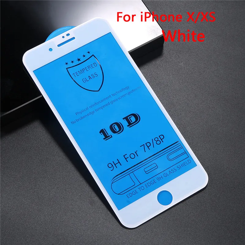 10D закаленное стекло для iPhone XS Max XR X 7 Защита экрана для iPhone 6 6s 7 8 Plus полное покрытие Защитная стеклянная пленка - Цвет: X XS
