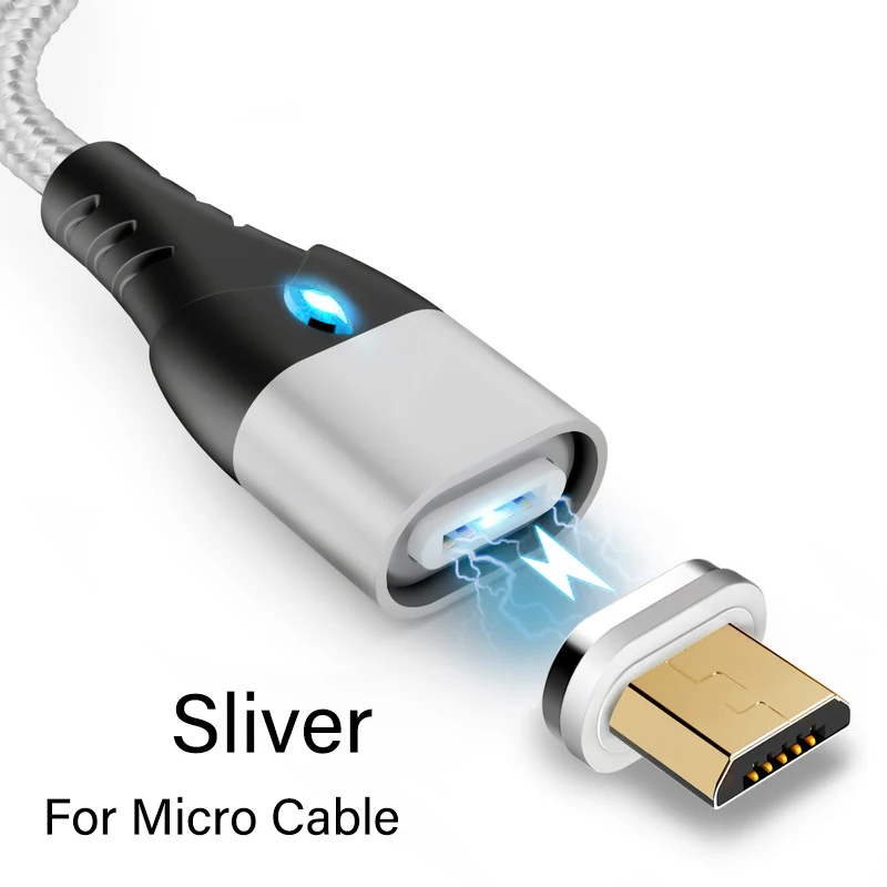For Micro USB Silver Магнитный кабель Micro usb type C для iPhone осветительный кабель samsung S7 Xiaomi Redmi Note 7 1M 3A Быстрая зарядка зарядное устройство телефонный кабель - Цвет: For Micro USB Silver