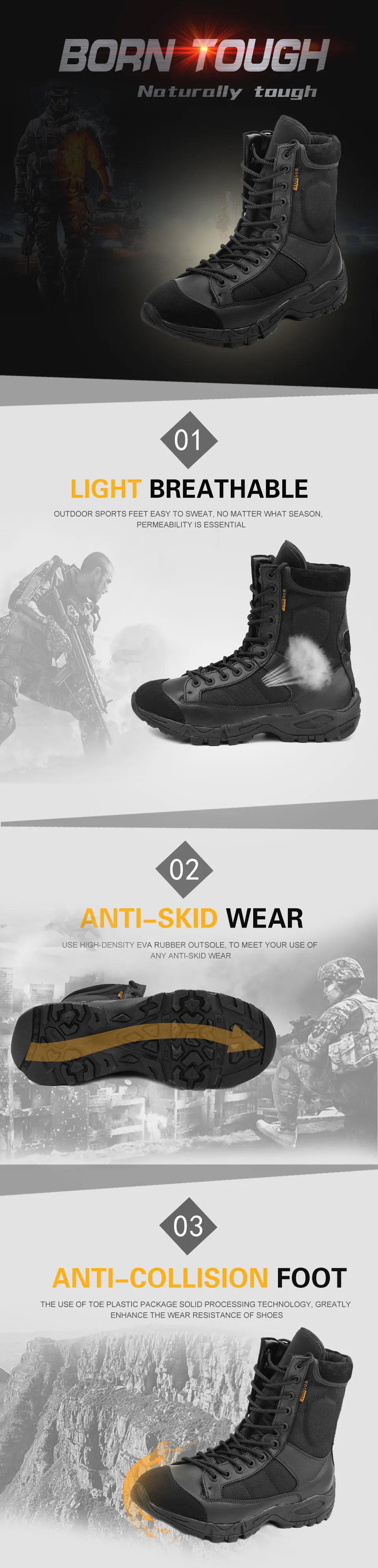 Autumn and winter men's warm military boots, high-quality special forces tactical military leather snow boots warm comfortable