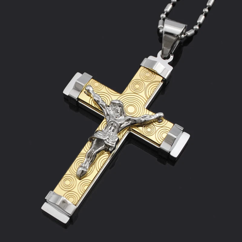 

ATGO 316L Stainless Steel 3 Color Jesus Cross Pendant Necklace For Men Fashion Women Jewelry High Quality Friendship Gift BP993
