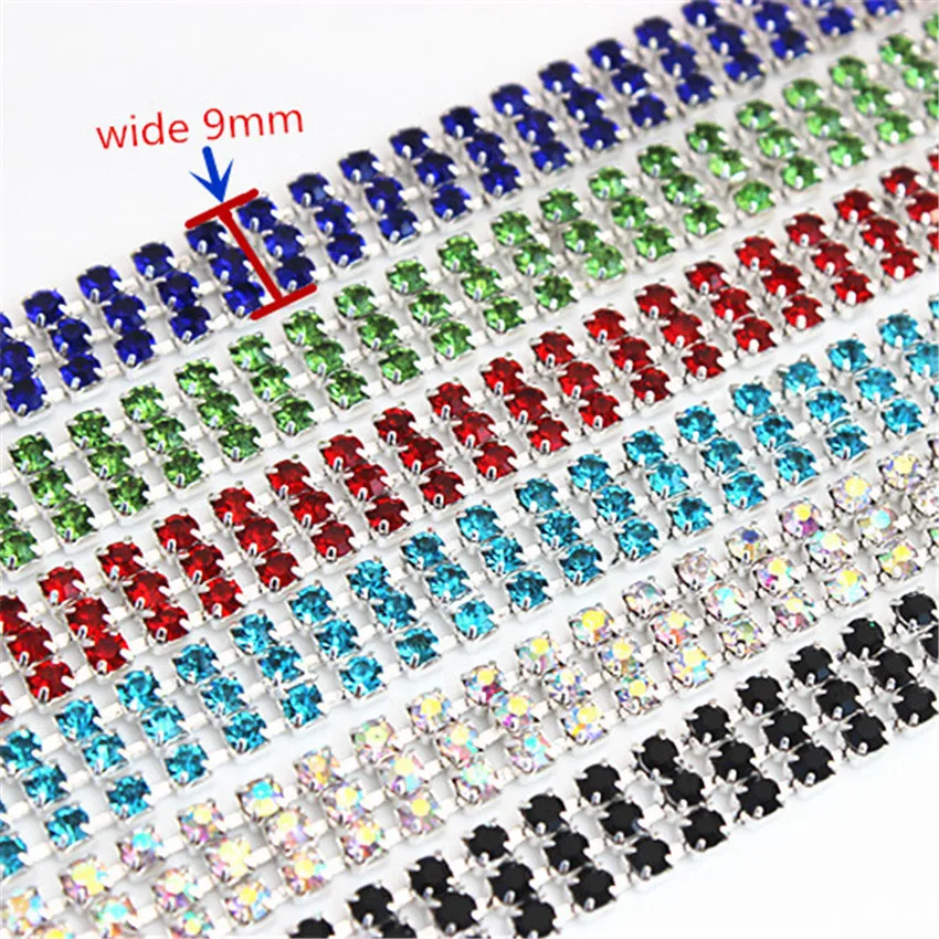 Cong Shao 3mm 1 yard 3 Rows Crystal+Rhinestone Cup Chain Silver Base With Claw Dress Decoration Trim Applique Sew on Shoes 8Y889 | Дом и сад