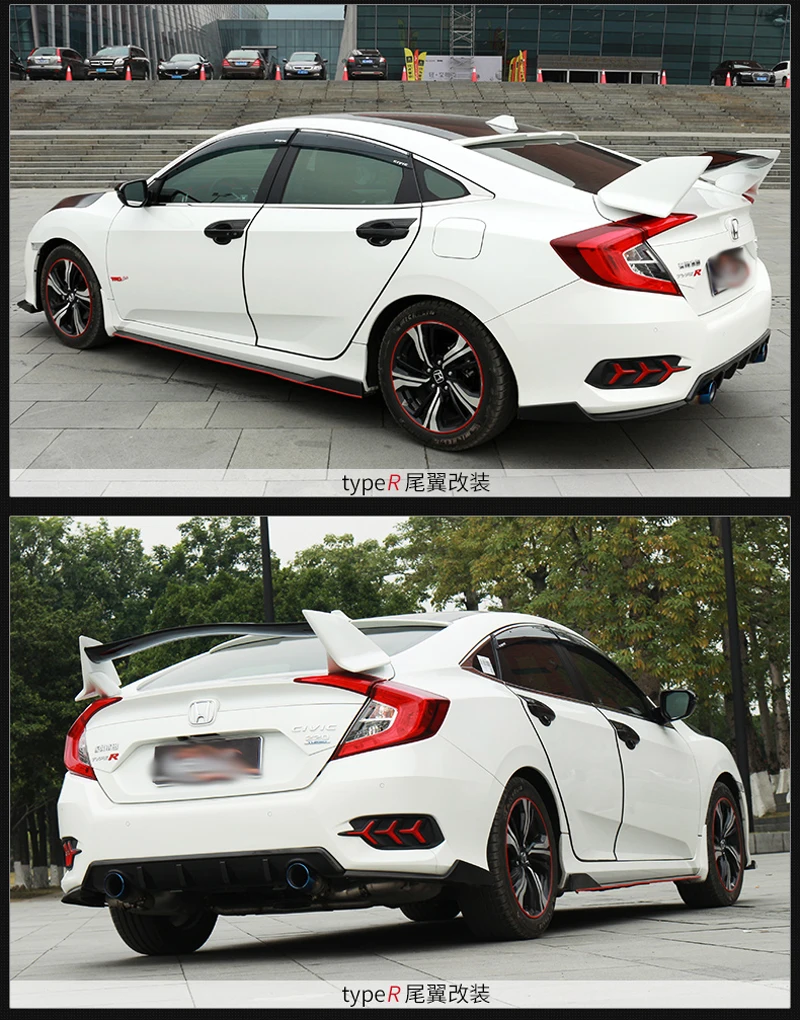 Для Honda 2016Civic RALLYE красный задний спойлер на крышу ABS Материал заднее крыло праймер цвет задний спойлер для Honda Civic