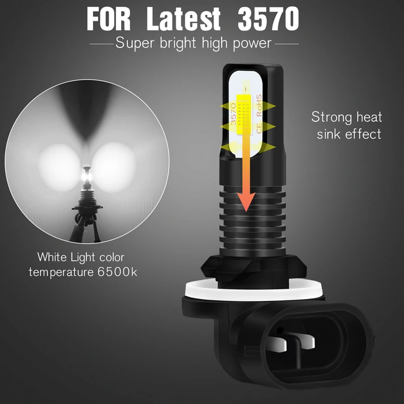 TUINCYN 2 шт. H27 Led 881 светодиодные лампы H27W2 2400LM 6500 к белые Противотуманные фары Дневные Фары Светильник передняя фара дальнего света для бега авто светодиодные лампы 12V H27W/2 H27W