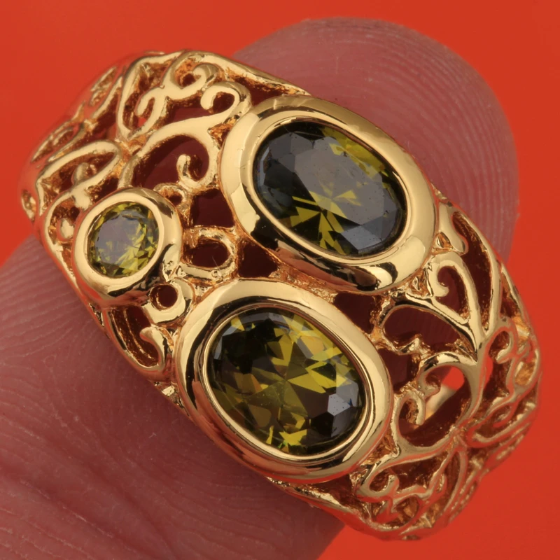 

Classy Green Olive Peridot White Zircon Gold Filled Wedding Bands Jewelry Ring US# Size 6 / 7 / 8 / 9 S1867