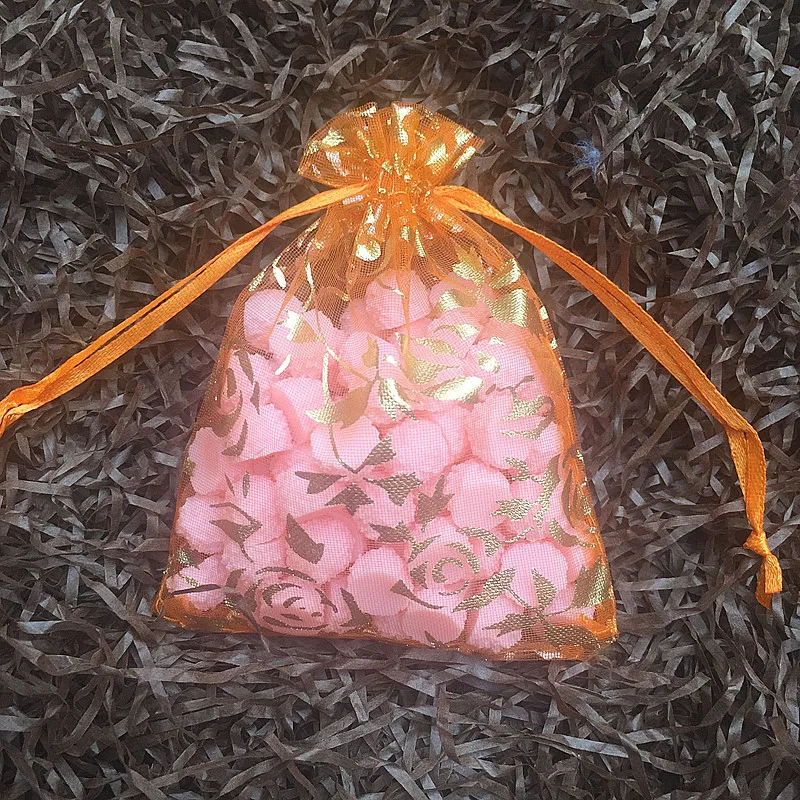 100 шт 9*12 см оранжевый цветок подарок органзы сумки Свадебные Пользу Мешки для