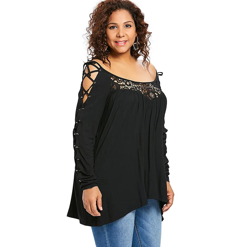 PlusMiss размера плюс 5XL XXXXL XXXL кружева с длинным рукавом Свободные Винтаж Ретро блуза