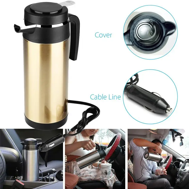 KROAK 1200 мл горящаяя 12/24V Автомобильные путешествия авто Нержавеющая сталь Электрический во время езды в автомобиле чайник путешествия нагрева воды бутылка