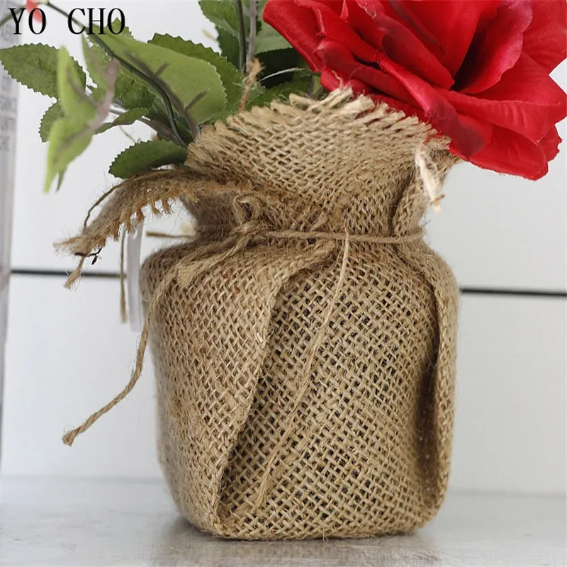 Оптовая продажа искусственные розы в горшках льняная упаковка с вазой подарок