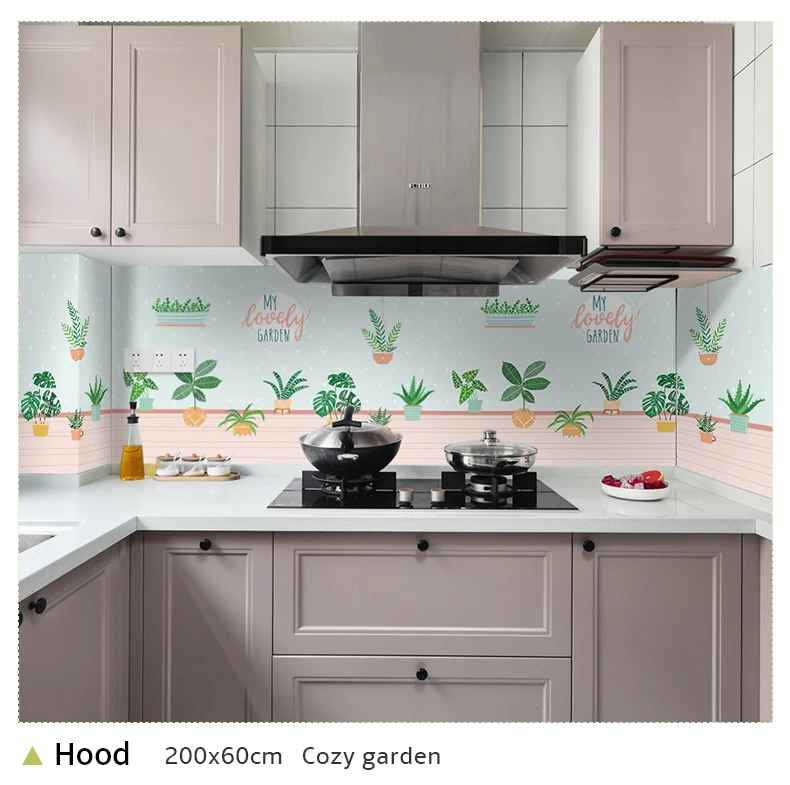 60*200cm Kitchen oil-proof wall stickers cooker high temperature waterproof tile cabinet range hood refurbished wallpaper