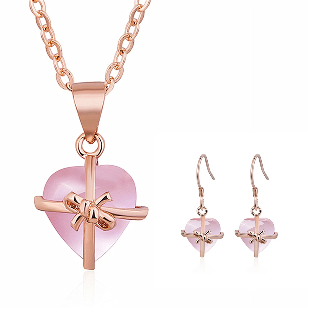 Ожерелье и серьги в форме сердца женский модный комплект ювелирных изделий с