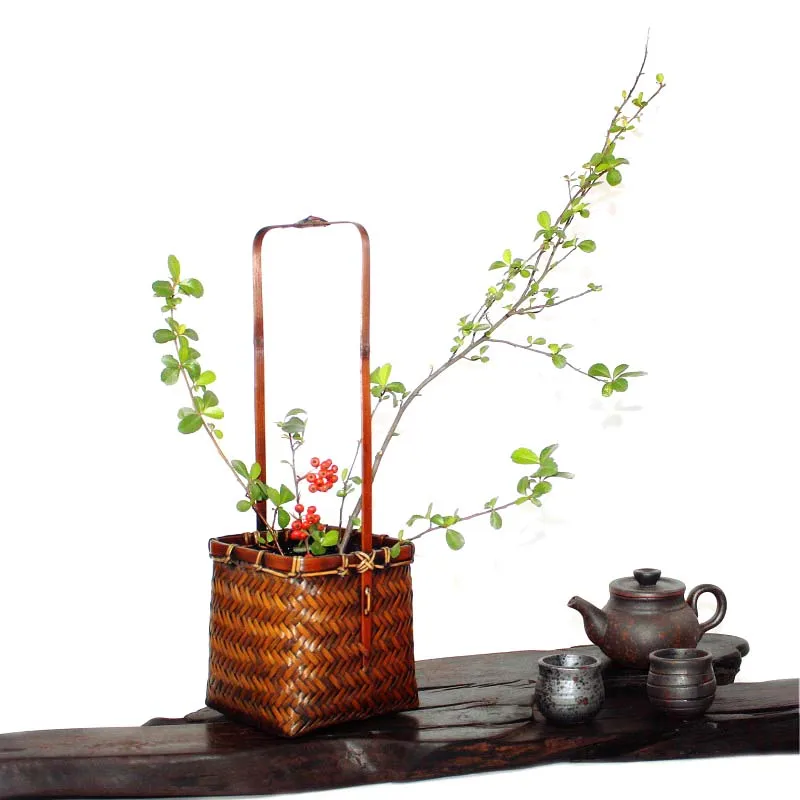 Zen Style Ikebana ручная работа Бамбуковая плетеная Цветочная корзина цветочный