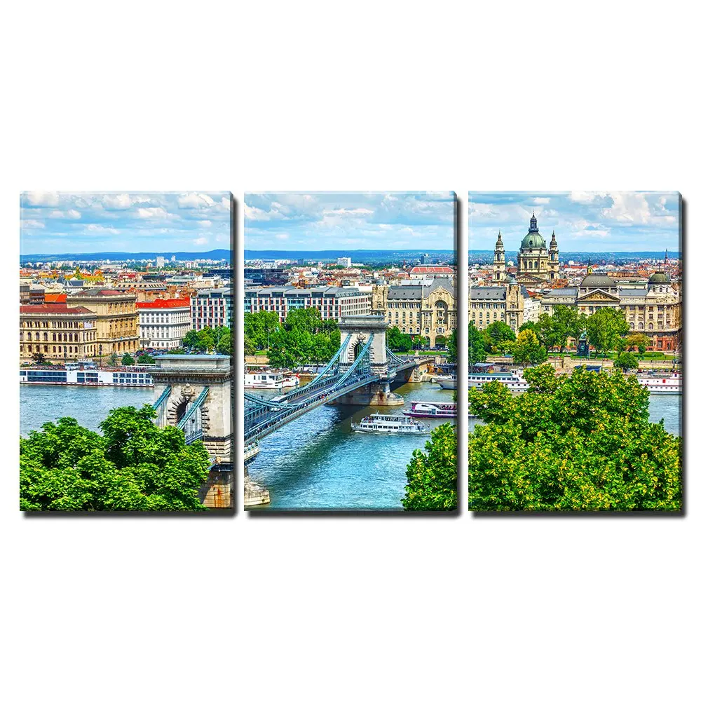 3 шт холщовые стены арт цепной мост на реке Дунай в городе Budapest Венгрия. Городской
