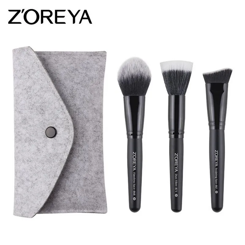 3pcs brush with bag ZOREYA 3/4/7/9/15 шт. Профессиональный набор кистей для макияжа с сумкой пудра, кисть для теней на веки помады Maquillaje косметическая кисточка 20#703 - Handle Color: 3pcs brush with bag
